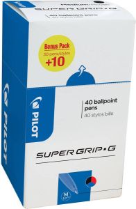 Pilot balpen Super Grip G medium met dop value pack met 30 + 10 stuks in 3 geassorteerde kleuren