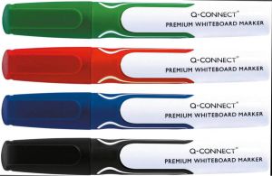 Q-CONNECT Premium whiteboard marker ronde punt set van 4 stuks in geassorteerde kleuren 6 stuks