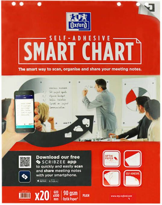 Oxford Smart Chart zelfklevende flipchartblok 60 x 80 cm pak met 20 vel blanco