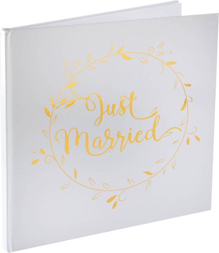 Santex gastenboek receptieboekA Just Married goud wit Bruiloft 24 x 24 cm Gastenboeken