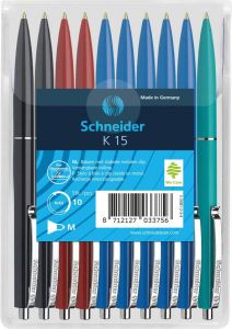 Schneider Balpen K15 10stuks assorti kleuren in hangverpakking