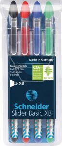 Schneider Balpen Slider Basic XB etui van 4 stuks (3+1 gratis) in geassorteerde kleuren