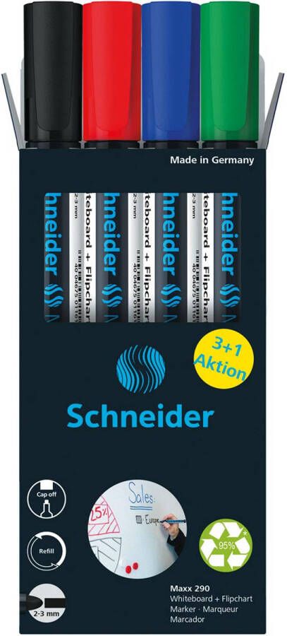 Schneider Maxx 290 whiteboardmarker 3 + 1 gratis assorti 30 stuks