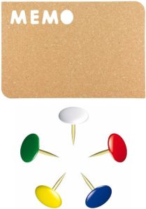 Securit Prikbord van kurk 41 x 28 cm incl. 246x stuks gekleurde punaises Prikborden