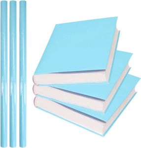 Merkloos 3x Rollen kadopapier schoolboeken kaftpapier pastel blauw 200 x 70 cm Kaftpapier