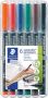 Staedtler Lumocoler 313 OHP-marker permanent 0 4 mm etui van 6 stuks in geassorteerde klassieke kleur - Thumbnail 1