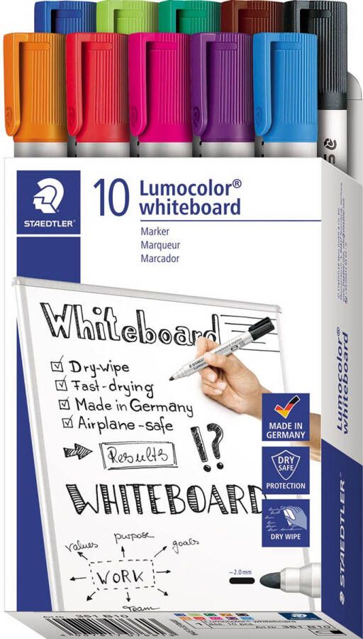 Staedtler Lumocolor whiteboardmarker doos van 10 stuks in geassorteerde kleuren
