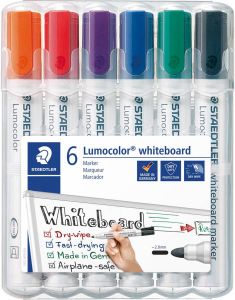 Staedtler Lumocolor whiteboardmarker etui van 6 stuks in geassorteerde kleuren 5 stuks