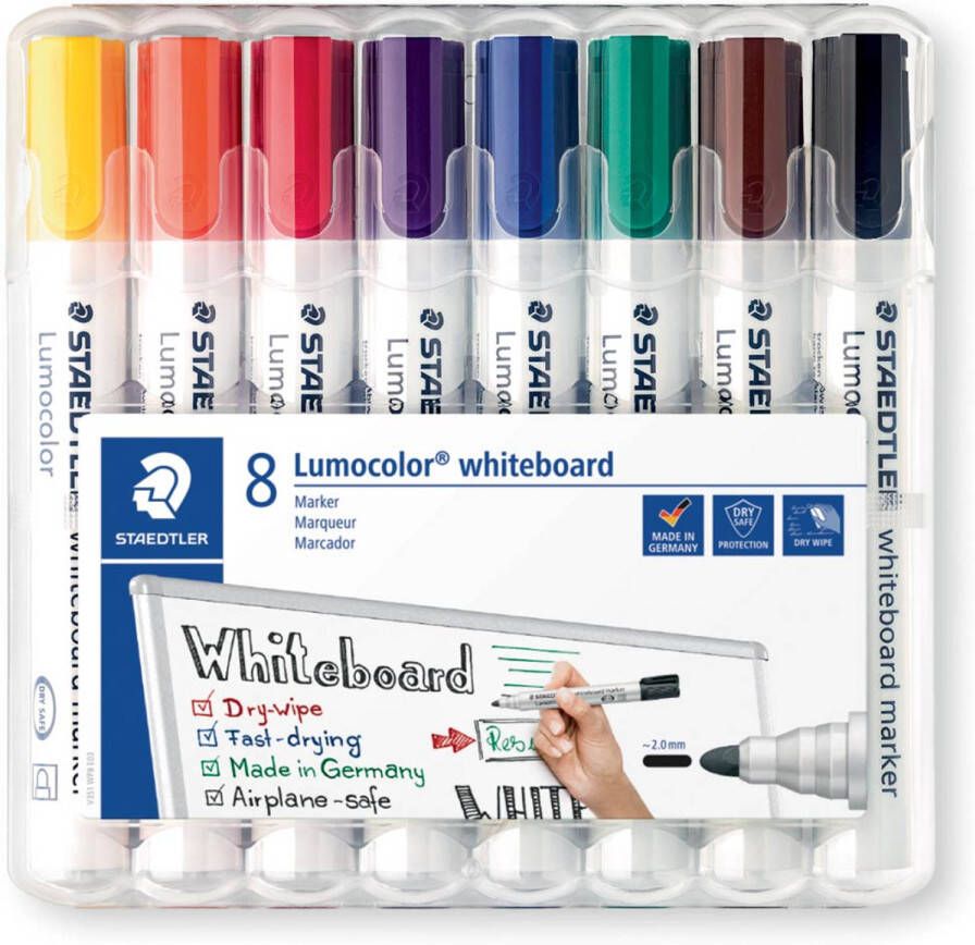 Staedtler whiteboardmarker Lumocolor etui van 8 stuks in geassorteerde kleuren 5 stuks