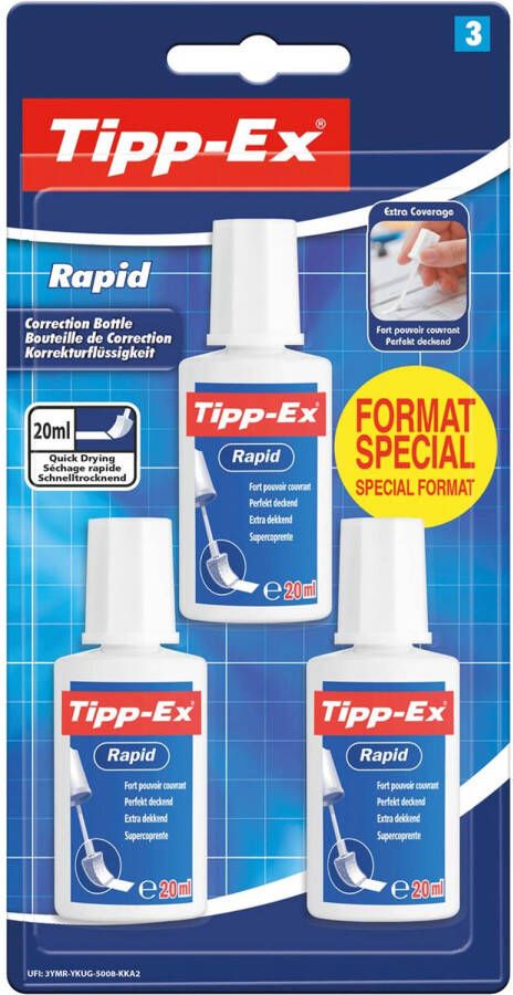 Tipp-Ex correctievloeistof Rapid blister van 3 stuks special format 10 stuks