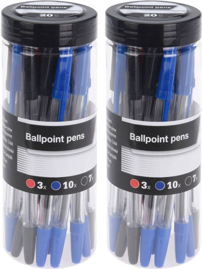 Merkloos 40x stuks balpennen rood zwart blauw 14 cm Pennen