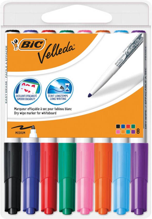 Velleda Bic whiteboardmarker 1741 in geassorteerde kleuren etui van 8 stuks 6 stuks
