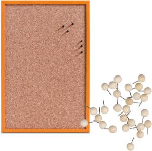 Zeller Prikbord incl. 25x punaises 40 x 60 cm hout oranje kurk Prikborden