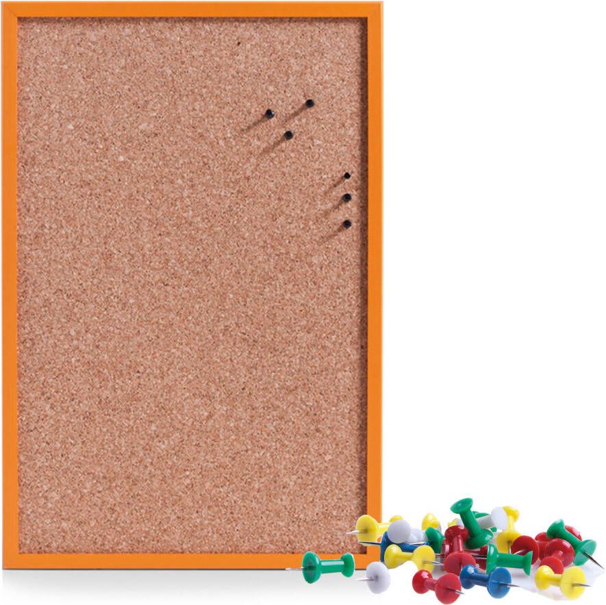 Zeller Prikbord incl. 25x punaises gekleurd 40 x 60 cm oranje kurk Prikborden