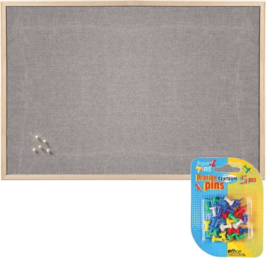 Zeller Prikbord incl. 25x punaises gekleurd 60 x 80 cm grijs textiel Prikborden
