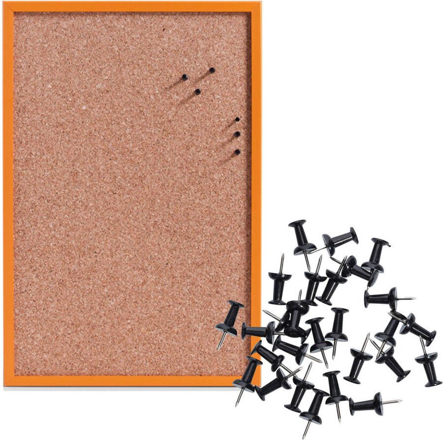 Zeller Prikbord incl. 25x punaises zwart 40 x 60 cm oranje kurk Prikborden