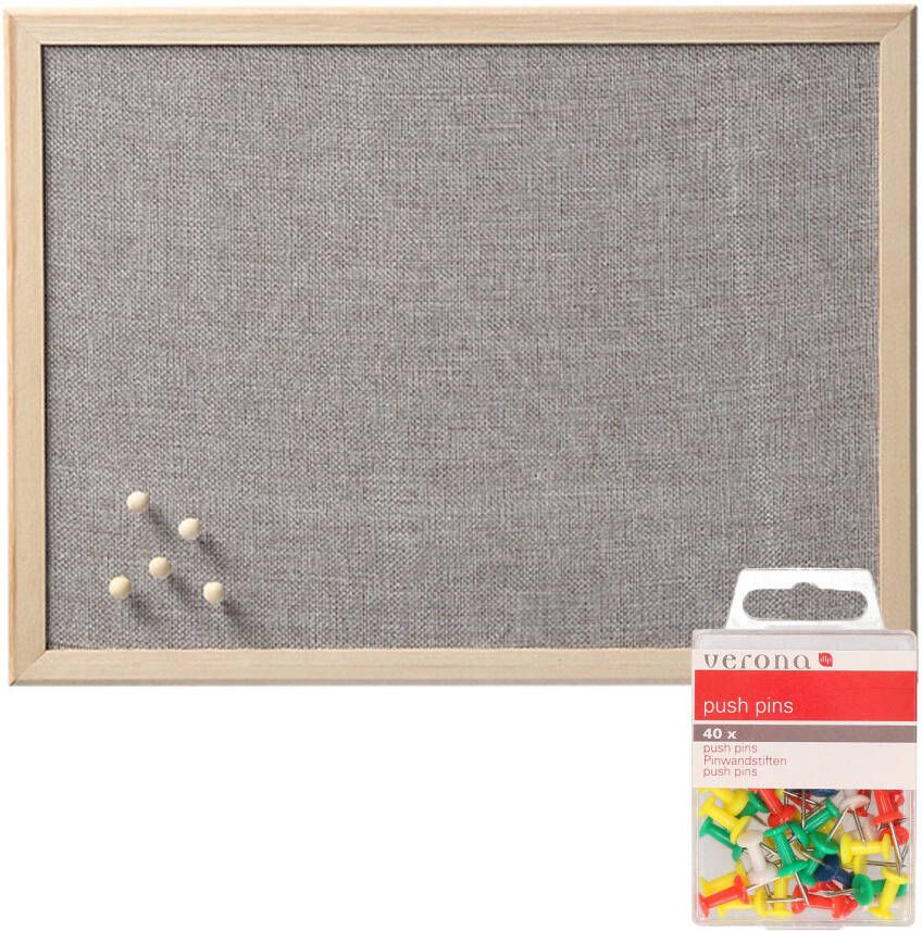 Zeller Prikbord incl. 40x punaises gekleurd 30 x 40 cm grijs textiel Prikborden