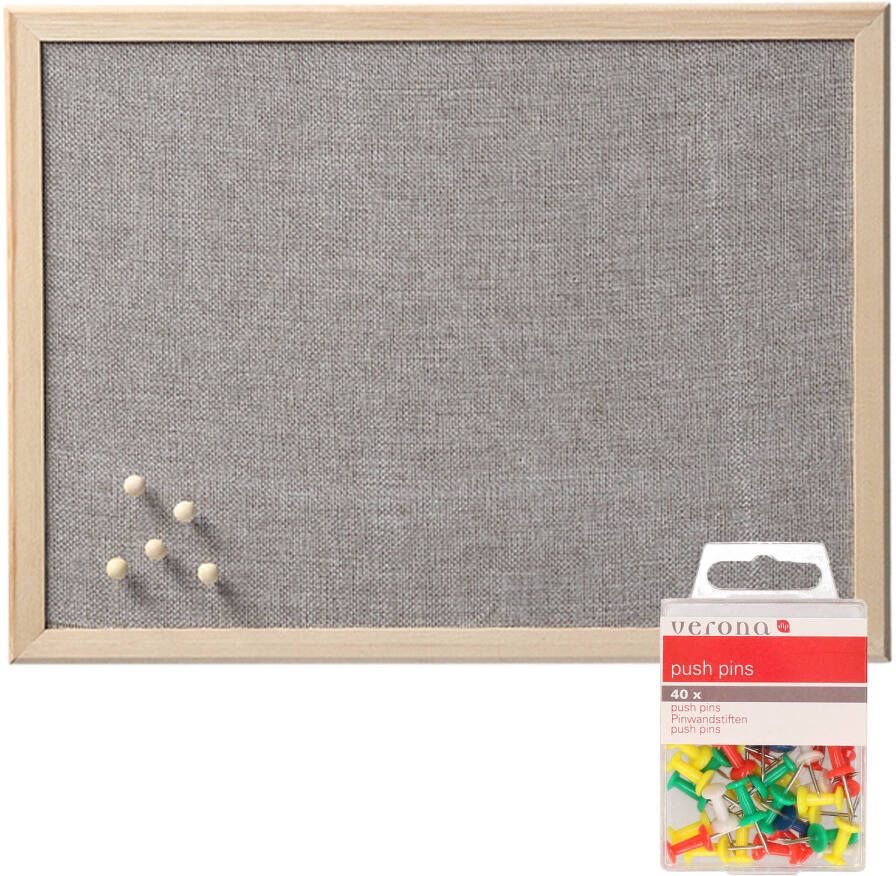 Zeller Prikbord incl. 40x punaises gekleurd 40 x 60 cm grijs textiel Prikborden