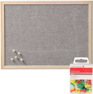 Zeller Prikbord incl. 40x punaises gekleurd textiel 30 x 40 cm lichtgrijs Prikborden