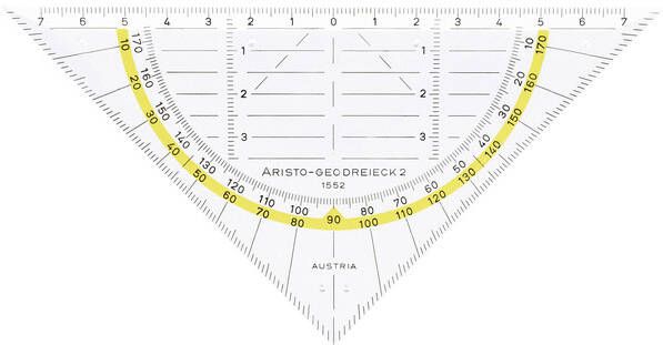 Aristo Geodriehoek 1552 160mm transparant met gele rand