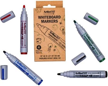 Artline Whiteboardmarker 517 Dry Safe Eco rond medium ass 4 stuks