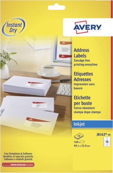 AVERY Adresetiketten 99 1 x 33 9 mm wit Inkjetprinter permanent klevend J8162-10