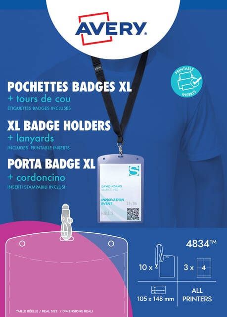 Avery grote badge met lanyard zwart inclusief inserts doos van 10 stuks