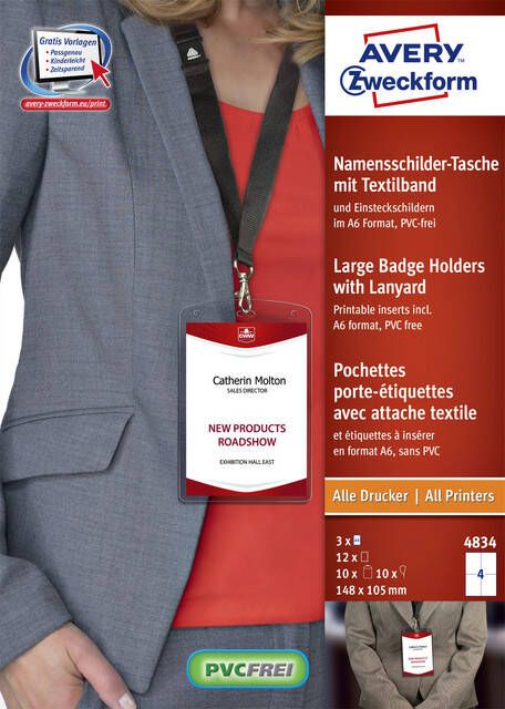 Avery grote badge met lanyard zwart inclusief inserts doos van 10 stuks