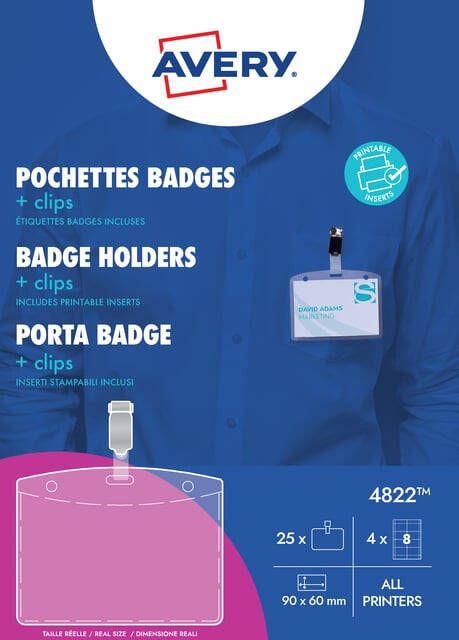 Avery Badge met clip 4822 60x90mm 25 stuks + 32 insteekkaarten