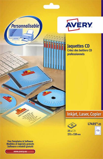 Avery Cd inlegkaart L7435 25 151x118mm wit