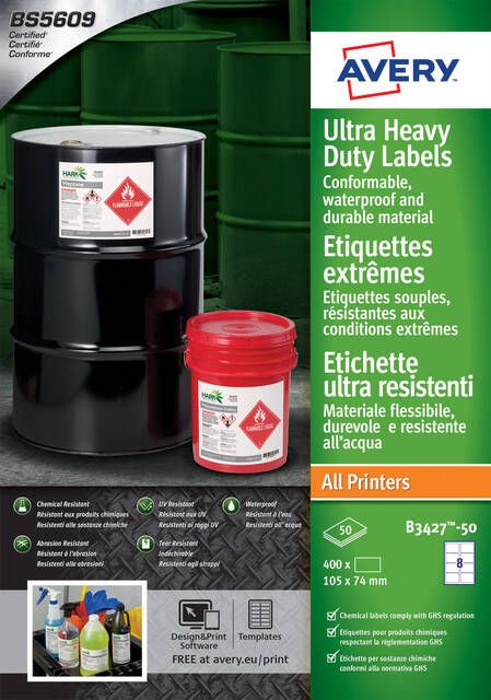 Avery Etiket B3427-50 105x74mm polyethyleen wit 400stuks