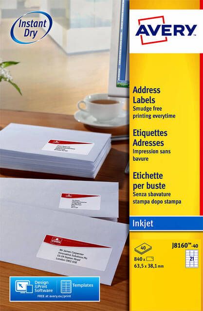 AVERY J8160-25 adresetiketten ft 63 5 x 38 1 mm(b x h) 525 etiketten wit