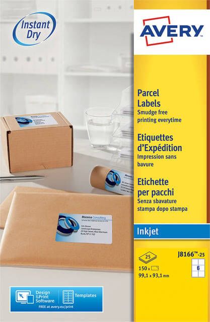 AVERY Verzendetiketten 99 1 x 93 1 mm wit Inkjetprinter permanent klevend J8166-25