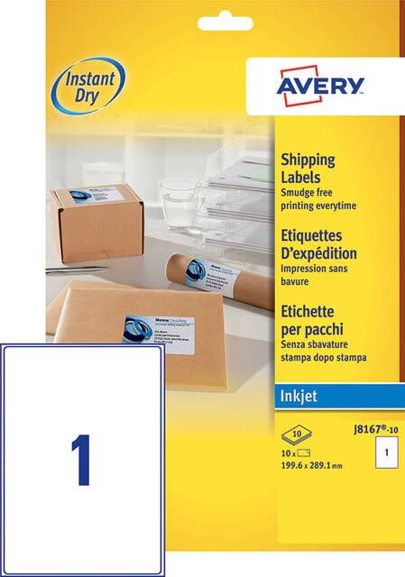 Avery J8167-10 adresetiketten ft 199 6 x 289 1 mm (b x h) 10 etiketten wit