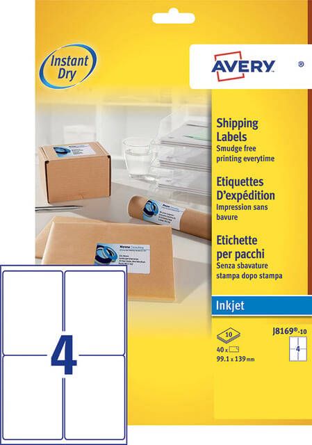 AVERY Verzendetiketten 99 1 x 93 1 mm wit Inkjetprinter permanent klevend J8169-10