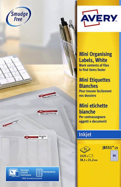 AVERY Mini etiketten 38 1 x 21 2 mm transparant Inkjetprinter permanent klevend J8551-25