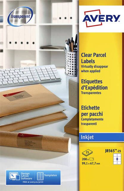Avery Etiket J8565-25 99.1x67.7mm transparant glans 200 etiketten