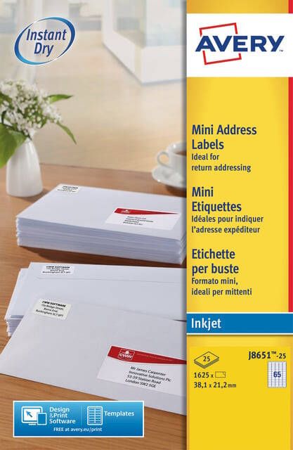 AVERY Mini etiketten 38 1 x 21 2 mm wit Inkjetprinter permanent klevend J8651-25