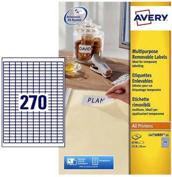 Avery Etiket L4730REV 17.8x10mm afneembaar wit 6750stuks