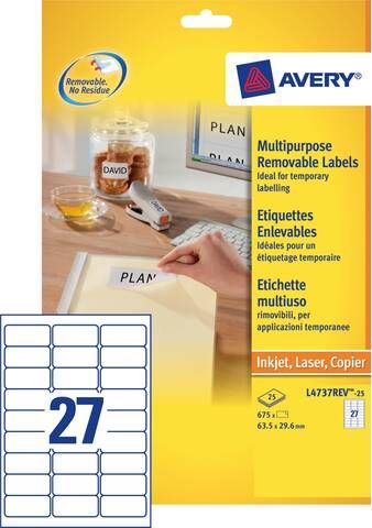 Avery Zweckform Avery L4737REV-25 afneembare etiketten ft 63 5 x 29 6 mm (b x h) 675 etiketten wit