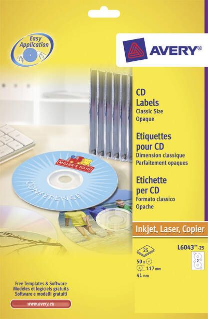 AVERY Etiket L6043-25 CD wit 50 stuks
