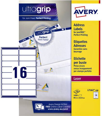 Avery Etiket L7162-100 99.1x33.9mm wit 1600stuks