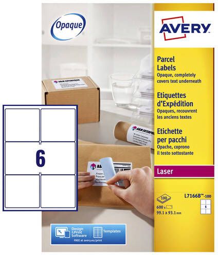 AVERY BlockOutâ¢ verzendetiketten 99 1 x 93 1 mm wit Laserprinter permanent klevend L7166B-100