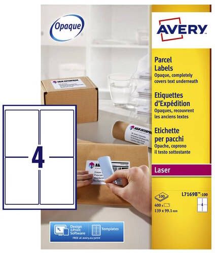 AVERY BlockOutâ¢ verzendetiketten 99 1 x 139 mm wit Laserprinter permanent klevend L7169B-100