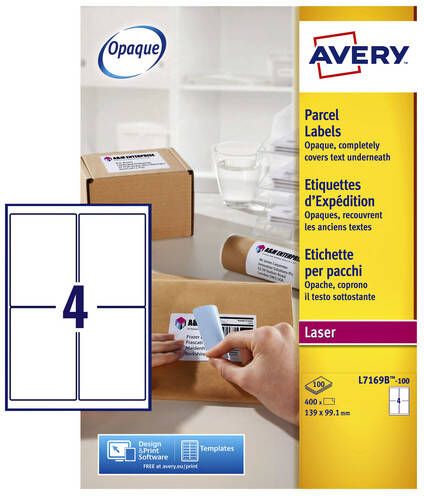 AVERY BlockOutâ¢ verzendetiketten 99 1 x 139 mm wit Laserprinter permanent klevend L7169B-100