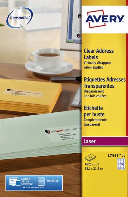 AVERY L7551-25 adresetiketten ft 38 1 x 21 2 mm (b x h) 1.625 etiketten transparant