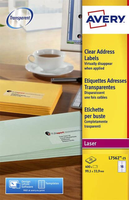 AVERY transparante etiketten QuickPEEL ft 99 1 x 33 9 mm (b x h) 400 stuks 16 per blad