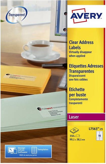 Avery transparante etiketten QuickPEEL ft 99 1 x 38 1 mm (b x h) 350 stuks 14 per blad - Foto 2