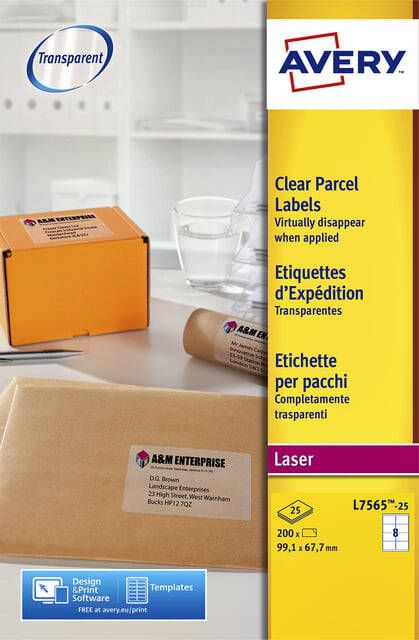 Avery Etiket L7565-25 99.1x67.7mm transparant 200 etiketten
