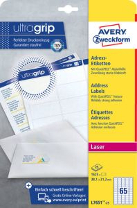 Avery L7651-25 mini adresetiketten ft 38 1 x 21 2 mm (b x h) 1.625 etiketten wit